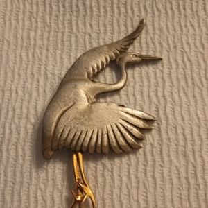 Vintage hand wrought pewter bird brooch by designer Shields